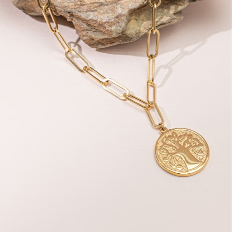 Luxury Lifestyle Us - Collana con ciondolo rotondo Albero della